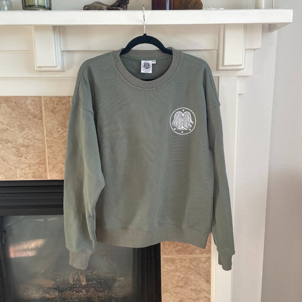Olive Green Graphic Crewneck Sweatshirt - Real Fun Wow